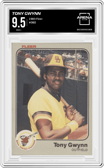 Tony Gwynn from the 1983 Fleer  set graded by Arena Club and given an overall grade of 9.5.