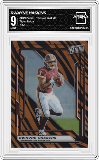 Dwayne Haskins from the 2019 Panini- The National VIP set graded by Arena Club and given an overall grade of 9.