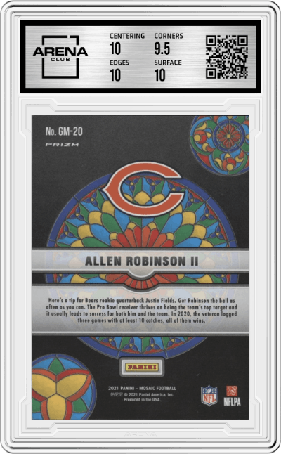Allen Robinson II from the 2021 Panini Mosaic set graded by Arena Club and given an overall grade of 10.