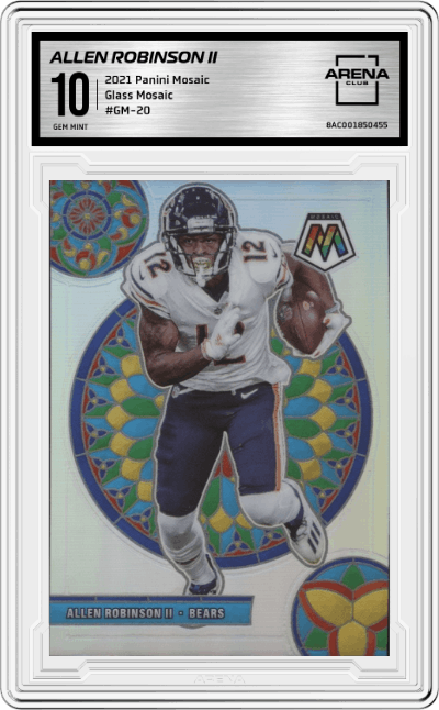Allen Robinson II from the 2021 Panini Mosaic set graded by Arena Club and given an overall grade of 10.