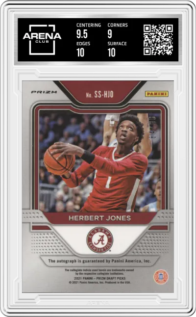 Herbert Jones from the 2021-22 Panini Prizm Draft Picks set featuring a Choice Red Prizm parallel graded by Arena Club and given an overall grade of 9.5.