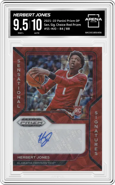 Herbert Jones from the 2021-22 Panini Prizm Draft Picks set featuring a Choice Red Prizm parallel graded by Arena Club and given an overall grade of 9.5.