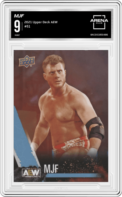 MJF from the 2021 Upper Deck AEW All Elite Wrestling set graded by Arena Club and given an overall grade of 9.