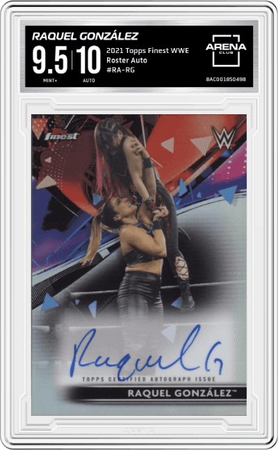 Raquel González from the 2021 Topps Finest WWE  set graded by Arena Club and given an overall grade of 9.5.