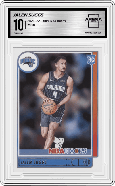 Jalen Suggs from the 2021-22 Panini NBA Hoops set graded by Arena Club and given an overall grade of 10.
