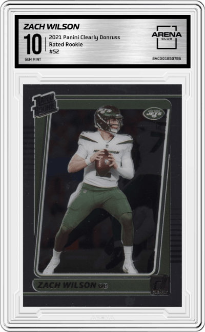 Zach Wilson from the 2021 Panini Clearly Donruss set graded by Arena Club and given an overall grade of 10.