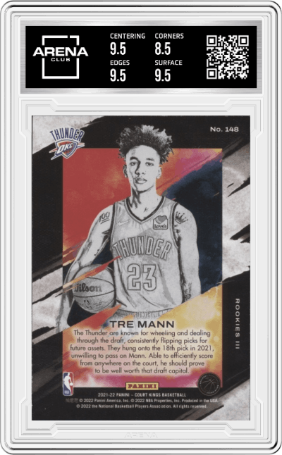 Tre Mann from the 2021-22 Panini Court Kings set graded by Arena Club and given an overall grade of 9.