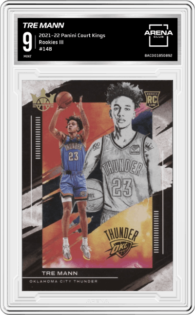 Tre Mann from the 2021-22 Panini Court Kings set graded by Arena Club and given an overall grade of 9.
