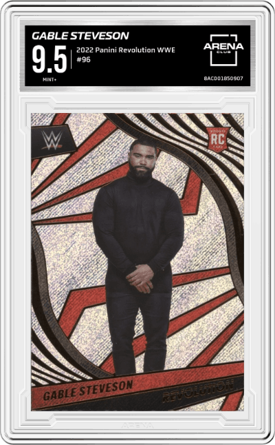 Gable Steveson from the 2022 Panini Revolution WWE Debut Edition Wrestling set graded by Arena Club and given an overall grade of 9.5.