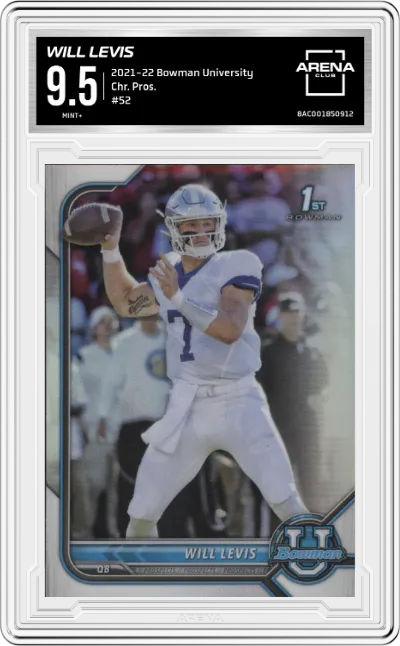 Will Levis from the 2021-22 Bowman University set graded by Arena Club and given an overall grade of 9.5.