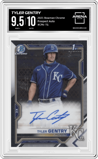 Tyler Gentry from the 2021 Bowman Chrome set graded by Arena Club and given an overall grade of 9.5.