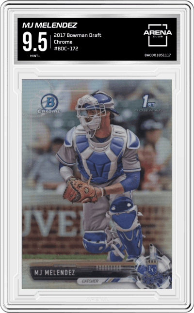 MJ Melendez from the 2017 Bowman Draft set graded by Arena Club and given an overall grade of 9.5.