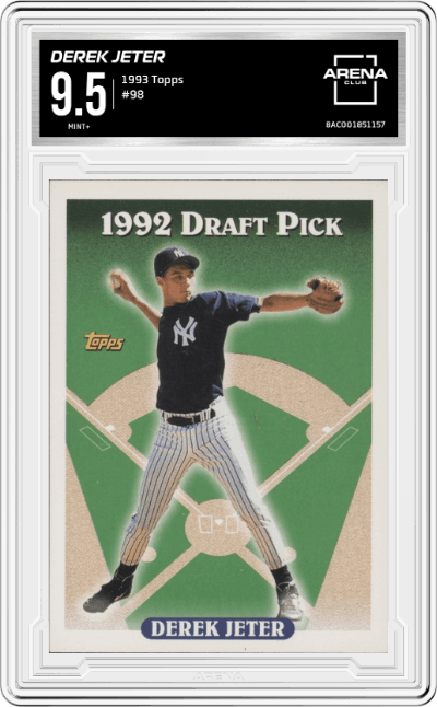Derek Jeter from the 1993 Topps set graded by Arena Club and given an overall grade of 9.5.