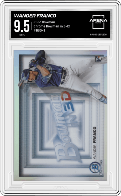 Wander Franco from the 2022 Bowman set graded by Arena Club and given an overall grade of 9.5.