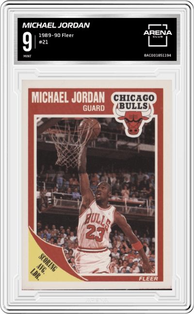 Michael Jordan from the 1989-90 Fleer set graded by Arena Club and given an overall grade of 9.