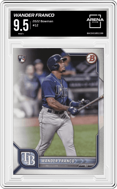 Wander Franco from the 2022 Bowman set graded by Arena Club and given an overall grade of 9.5.