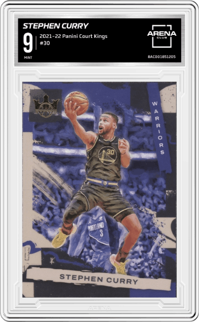 Stephen Curry from the 2021-22 Panini Court Kings set graded by Arena Club and given an overall grade of 9.
