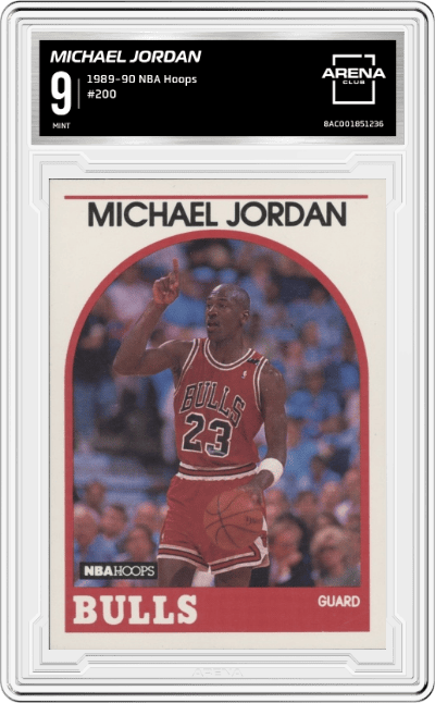 Michael Jordan from the 1989-90 NBA Hoops  set graded by Arena Club and given an overall grade of 9.