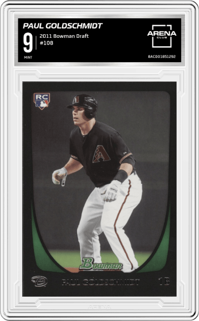 Paul Goldschmidt from the 2011 Bowman Draft Picks & Prospects Baseball set graded by Arena Club and given an overall grade of 9.
