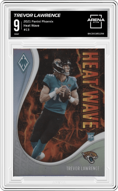 Trevor Lawrence from the 2021 Panini Phoenix set graded by Arena Club and given an overall grade of 9.