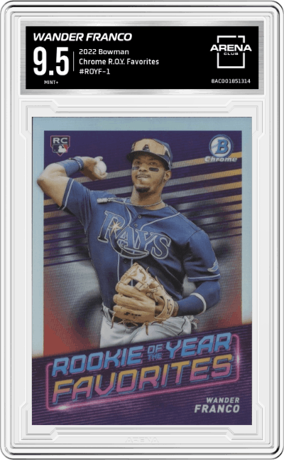 Wander Franco from the 2022 Bowman set graded by Arena Club and given an overall grade of 9.5.