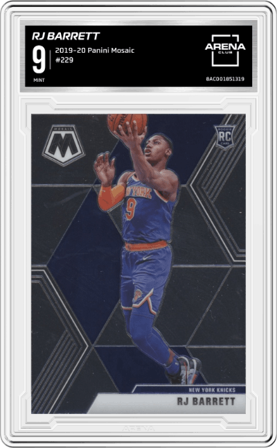 RJ Barrett from the 2019-20 Panini Mosaic  set graded by Arena Club and given an overall grade of 9.