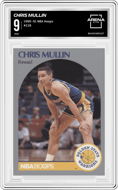 Chris Mullin from the 1990-91 NBA Hoops set graded by Arena Club and given an overall grade of 9.
