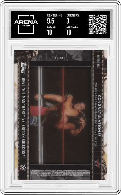 Bret Hart/British Bulldog from the 2021 Topps WWE  set graded by Arena Club and given an overall grade of 9.5.