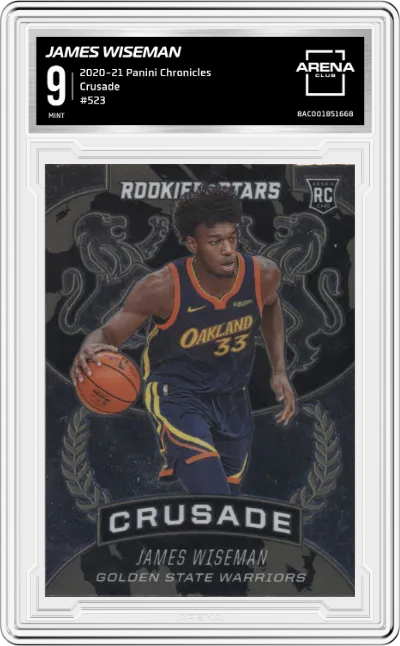 James Wiseman from the 2020-21 Panini Chronicles set graded by Arena Club and given an overall grade of 9.