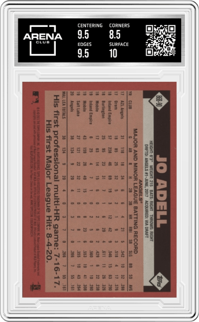 Jo Adell from the 2021 Topps set graded by Arena Club and given an overall grade of 9.