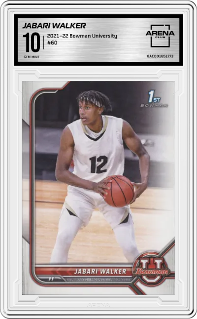 Jabari Walker from the 2021-22 Bowman University Basketball set graded by Arena Club and given an overall grade of 10.
