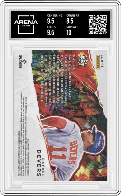 Rafael Devers from the 2022 Panini Diamond Kings set graded by Arena Club and given an overall grade of 9.