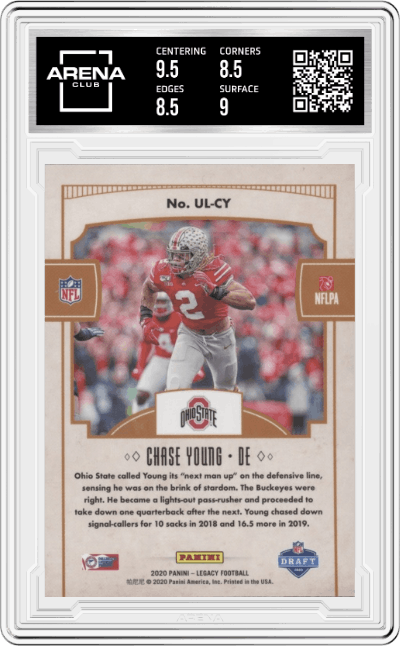 Chase Young from the 2020 Panini Legacy set graded by Arena Club and given an overall grade of 9.