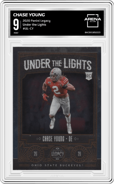 Chase Young from the 2020 Panini Legacy set graded by Arena Club and given an overall grade of 9.