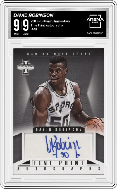 David Robinson from the 2012-13 Panini Innovation Basketball set graded by Arena Club and given an overall grade of 9.
