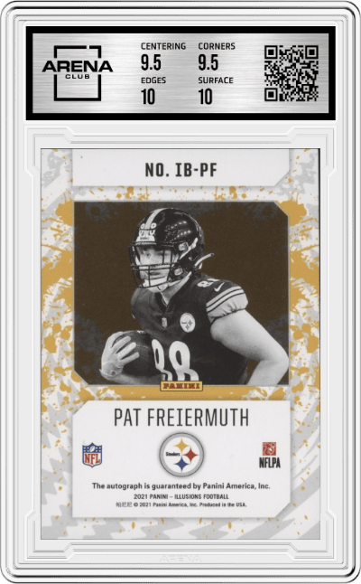 Pat Freiermuth from the 2021 Panini Illusions set featuring a Green parallel graded by Arena Club and given an overall grade of 10.
