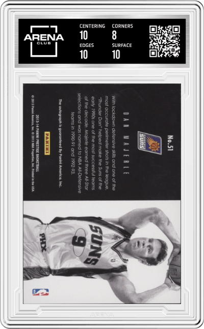 Dan Majerle from the 2013-14 Panini Prestige set graded by Arena Club and given an overall grade of 8.5.