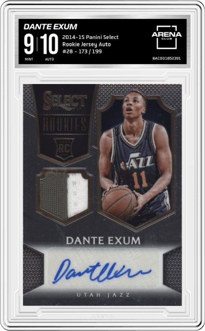 Dante Exum from the 2014-15 Panini Select Basketball set graded by Arena Club and given an overall grade of 9.