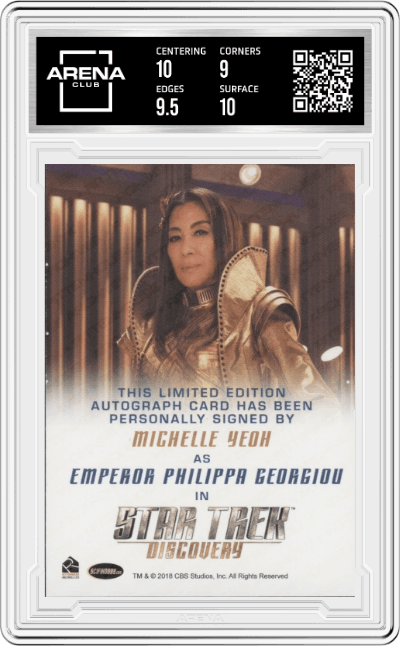 Michelle Yeoh from the 2018 Star Trek Discovery set graded by Arena Club and given an overall grade of 9.5.