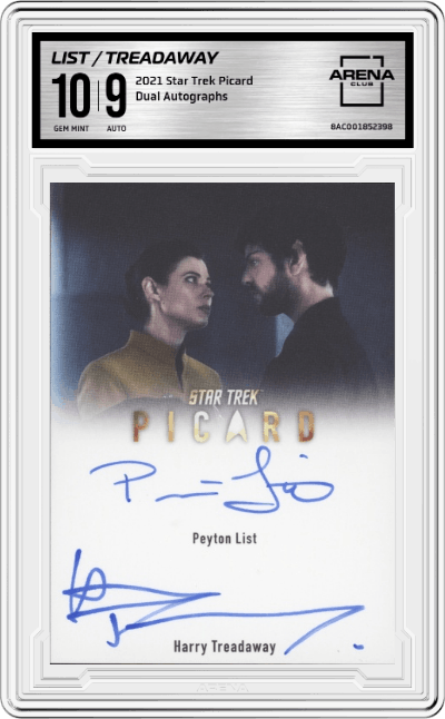 Peyton List / Harry Treadaway from the 2021 Star Trek Picard set graded by Arena Club and given an overall grade of 10.