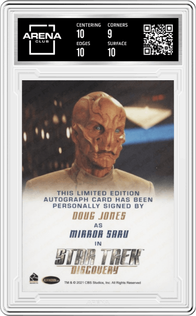 Doug Jones from the 2021 Rittenhouse Star Trek Discovery set graded by Arena Club and given an overall grade of 9.5.