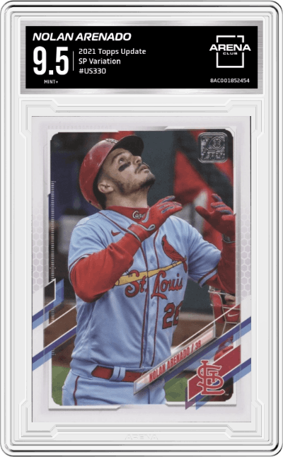 Nolan Arenado from the 2021 Topps Update set graded by Arena Club and given an overall grade of 9.5.