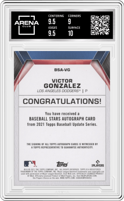 Victor Gonzalez from the 2021 Topps Update set graded by Arena Club and given an overall grade of 9.5.