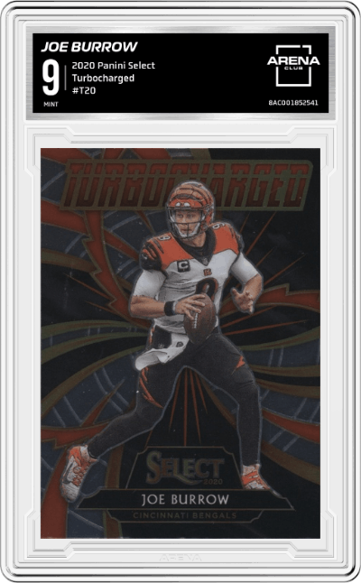 Joe Burrow from the 2020 Panini Select set graded by Arena Club and given an overall grade of 9.
