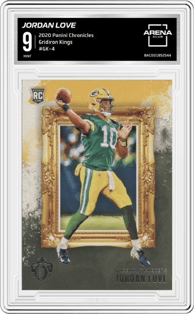 Jordan Love from the 2020 Panini Chronicles set graded by Arena Club and given an overall grade of 9.