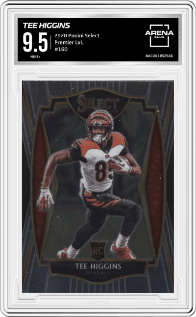 Tee Higgins from the 2020 Panini Select set graded by Arena Club and given an overall grade of 9.5.