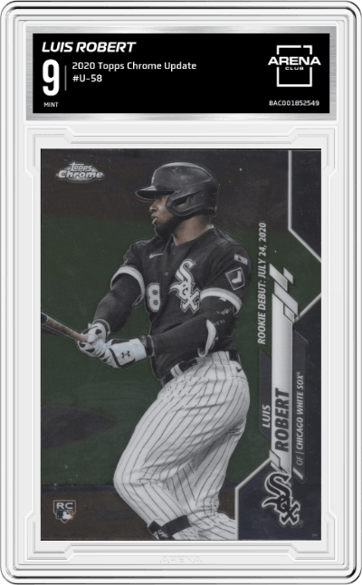 Luis Robert from the 2020 Topps Chrome Update    set graded by Arena Club and given an overall grade of 9.