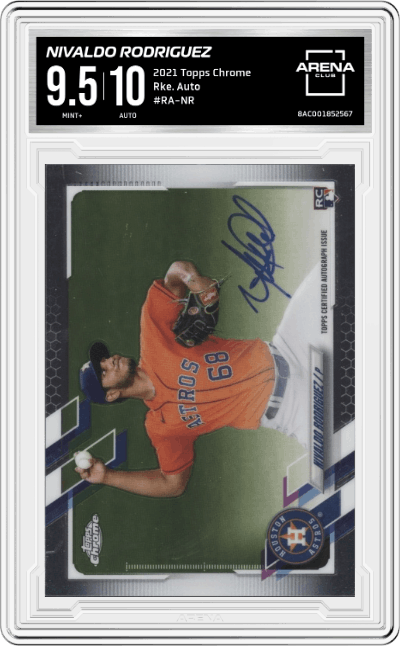 Nivaldo Rodriguez from the 2021 Topps Chrome set graded by Arena Club and given an overall grade of 9.5.
