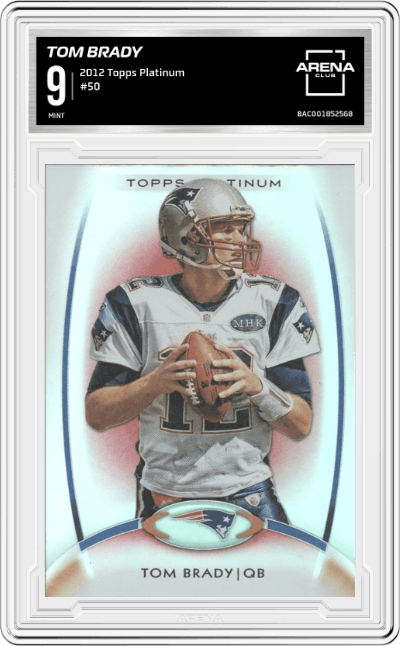 Tom Brady from the 2012 Topps Platinum set graded by Arena Club and given an overall grade of 9.