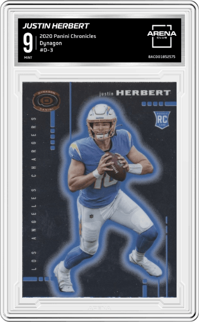 Justin Herbert from the 2020 Panini Chronicles set graded by Arena Club and given an overall grade of 9.
